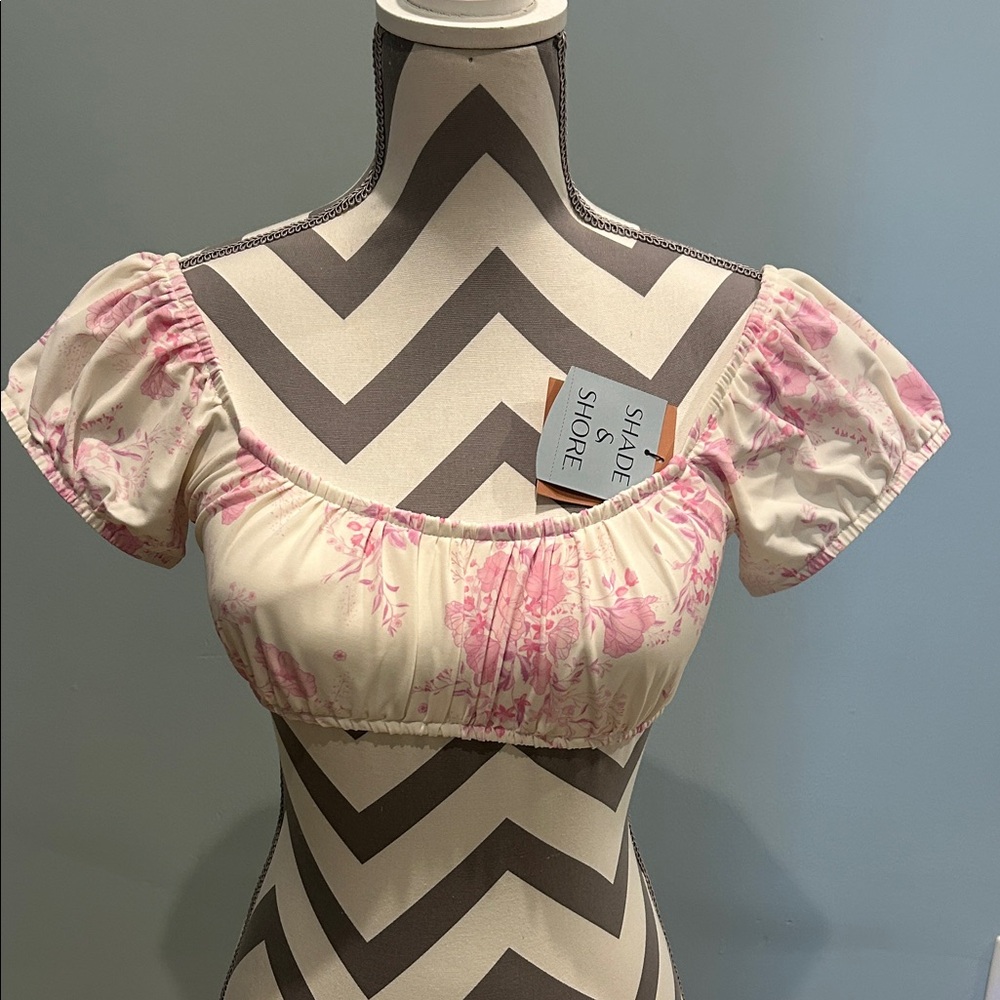 Shade & Shore Pink and Cream Floral Bikini Top